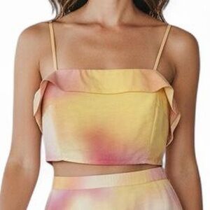 Sunset Watercolor Tie-Dye Bandeau/Crop Tube Top in Yellow, Pink Soft Orange Top